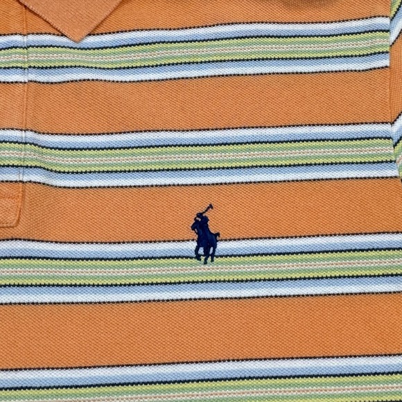 Polo Ralph Lauren Polo Shirt Mens Medium Orange Striped Cotton Golf Casual - Picture 6 of 10